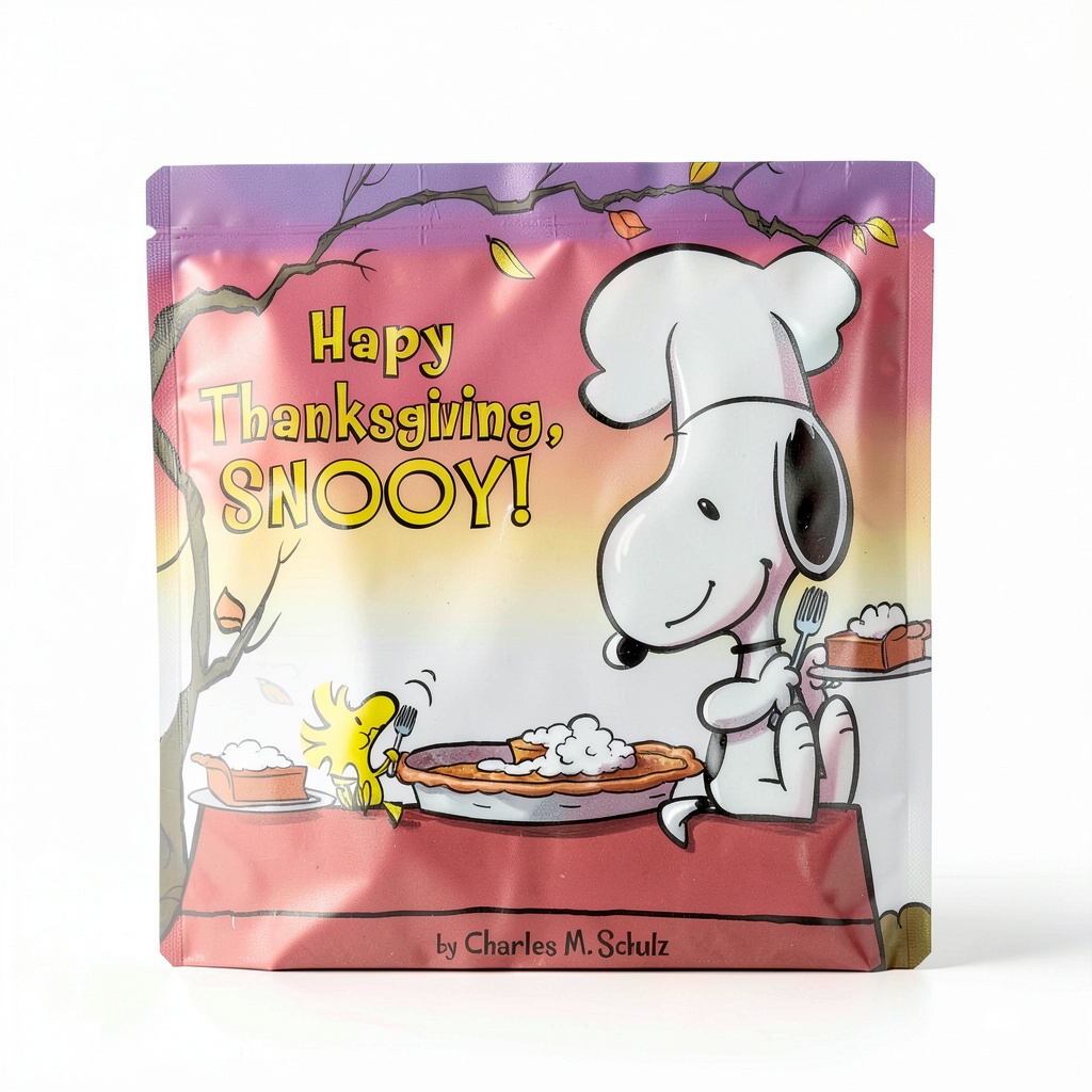 Child reading Peanuts Thanksgiving Kids Book Simon Spotlight 24 Page Story on a Kindle Paperwhite beside a Thanksgiving table