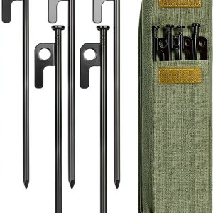 8/16/32 Pack 8in Heavy Duty Forged Steel Tent Stakes, with Storage Bag, for Camping-0