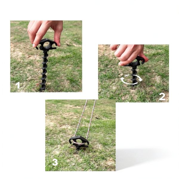 Tent Stakes Ground Anchors 6 Pack Black Spiral 9.4 Inch Heavy Duty-3