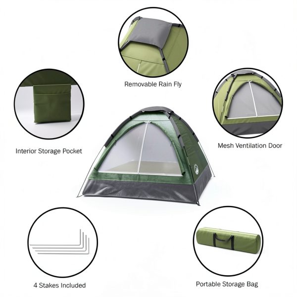 2-Person Camping Tent - Shelter with Rain Fly and Carrying Bag - Lightweight Outdoor Tent for Backpacking, Hiking, and Beach by Wakeman (Green)-2