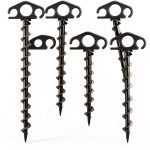 Tent Stakes Ground Anchors 6 Pack Black Spiral 9.4 Inch Heavy Duty-0