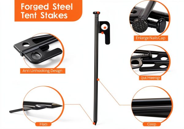 8/16/32 Pack 8in Heavy Duty Forged Steel Tent Stakes, with Storage Bag, for Camping-2