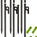 Tent Stakes 8 Pack Heavy Duty Metal Pegs by RIY 8 Inch Unbreakable-0