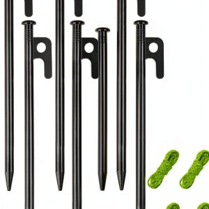 Tent Stakes 8 Pack Heavy Duty Metal Pegs by RIY 8 Inch Unbreakable-0