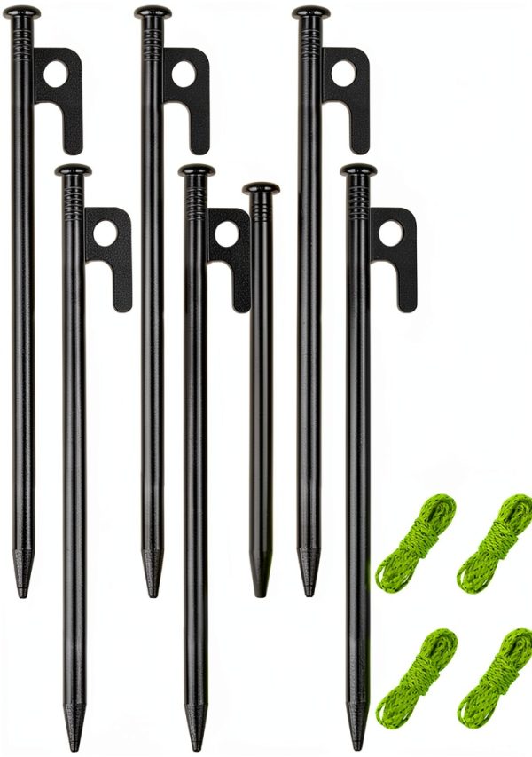 Tent Stakes 8 Pack Heavy Duty Metal Pegs by RIY 8 Inch Unbreakable-0